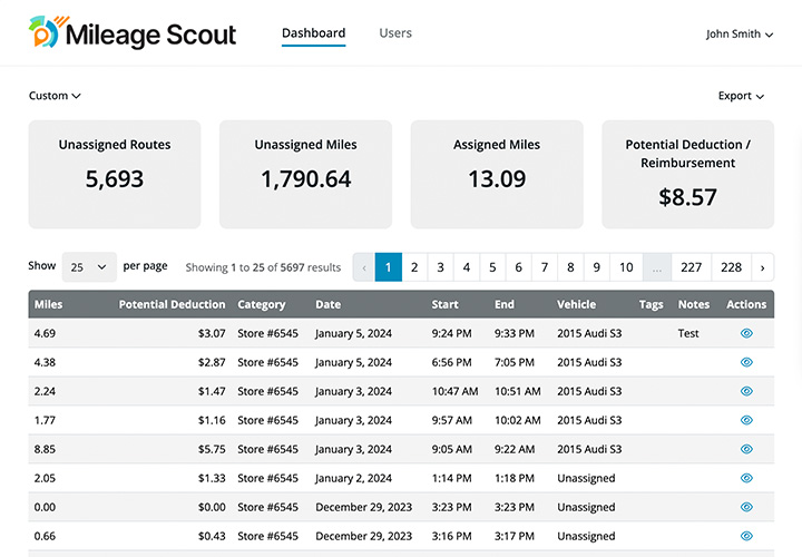 Reporting in Mileage Scout